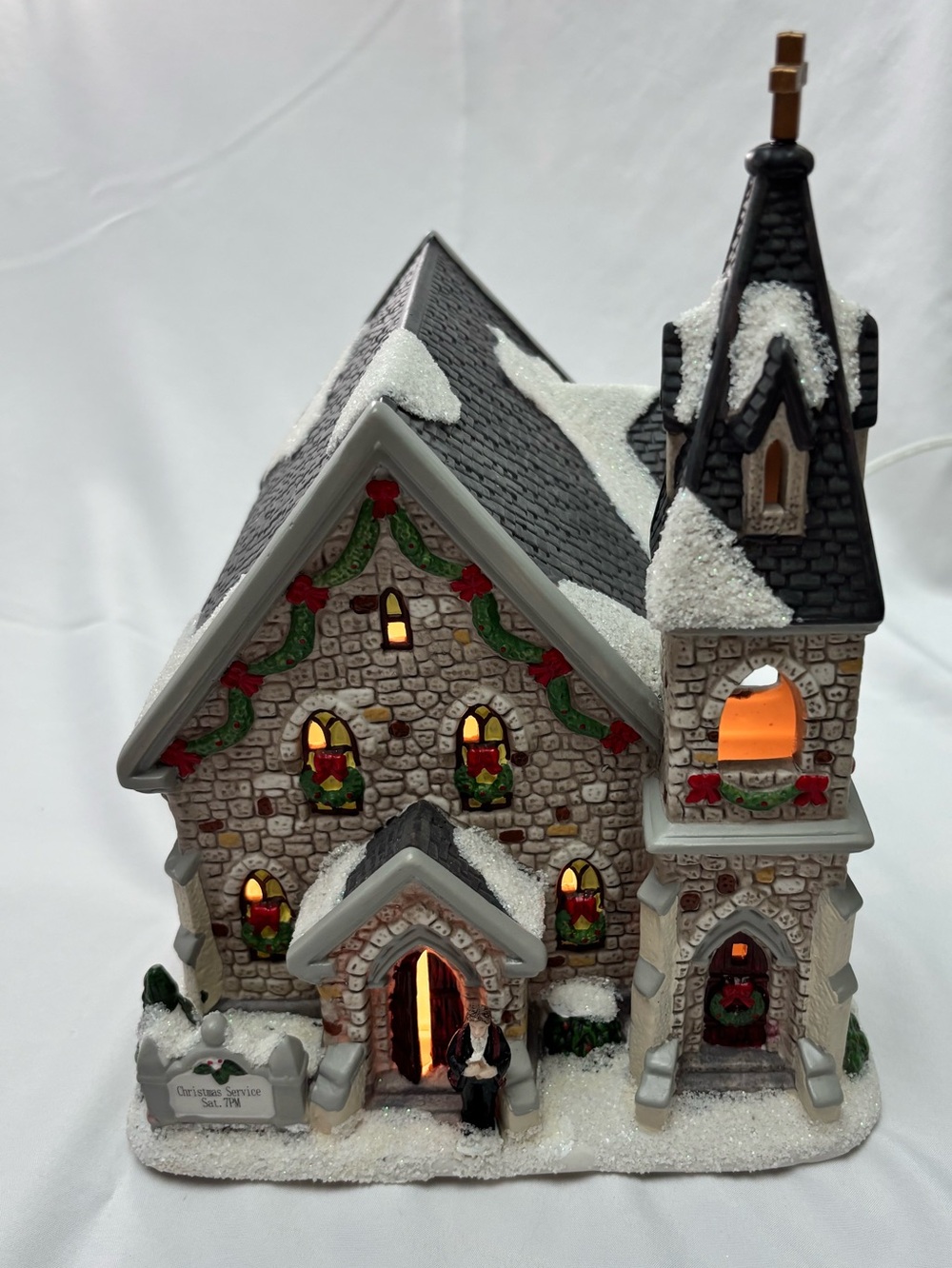 St. Nicholas Square Lighted Stone Church Christmas Village Holiday